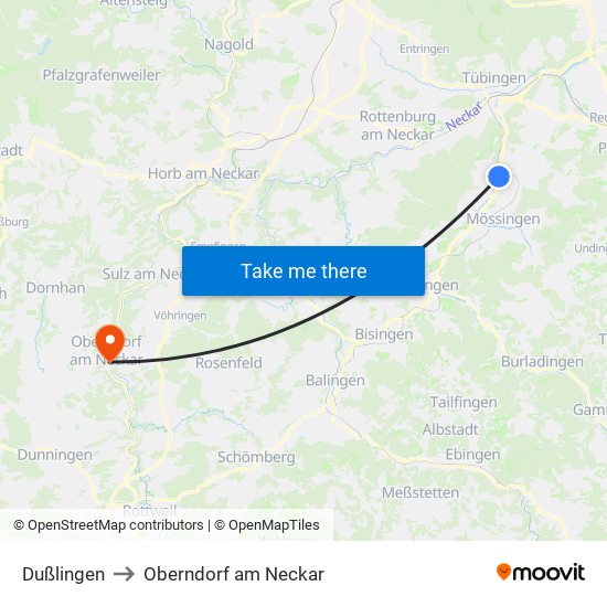 Dußlingen to Oberndorf am Neckar map