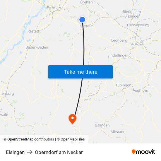 Eisingen to Oberndorf am Neckar map