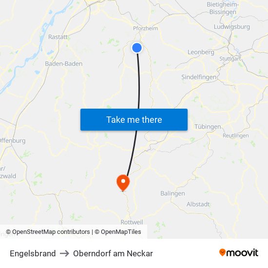 Engelsbrand to Oberndorf am Neckar map
