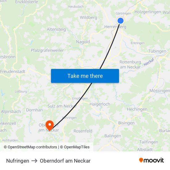 Nufringen to Oberndorf am Neckar map