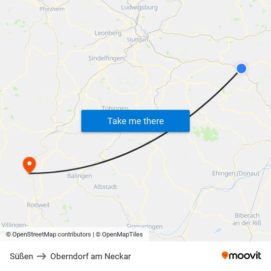 Süßen to Oberndorf am Neckar map