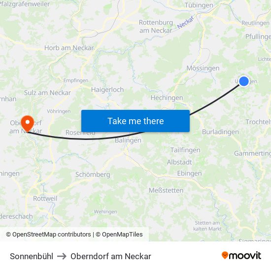 Sonnenbühl to Oberndorf am Neckar map