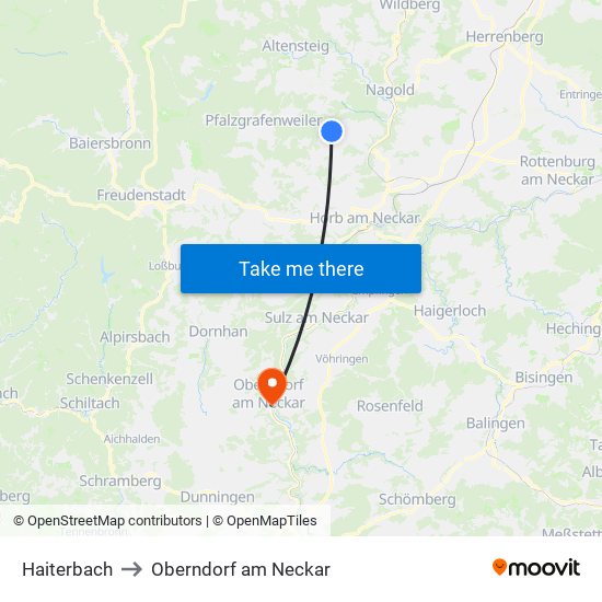 Haiterbach to Oberndorf am Neckar map