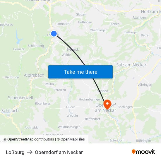 Loßburg to Oberndorf am Neckar map