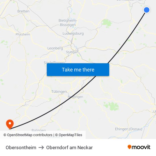 Obersontheim to Oberndorf am Neckar map