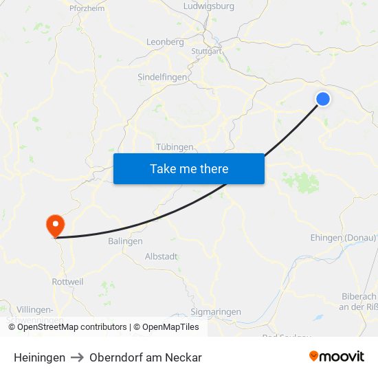 Heiningen to Oberndorf am Neckar map