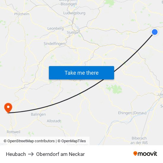 Heubach to Oberndorf am Neckar map