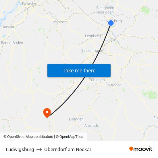 Ludwigsburg to Oberndorf am Neckar map