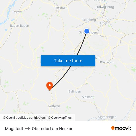 Magstadt to Oberndorf am Neckar map