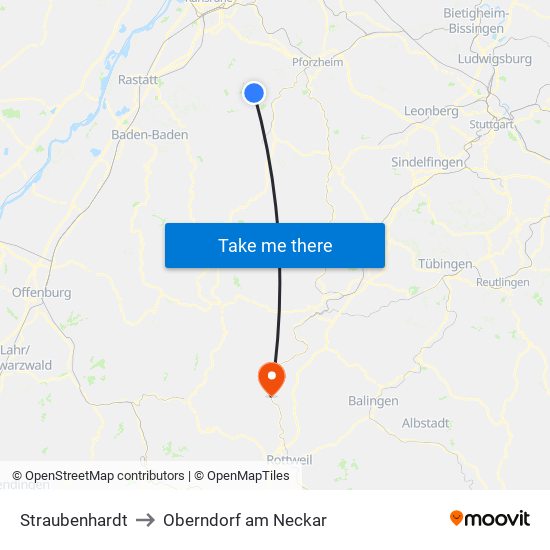 Straubenhardt to Oberndorf am Neckar map