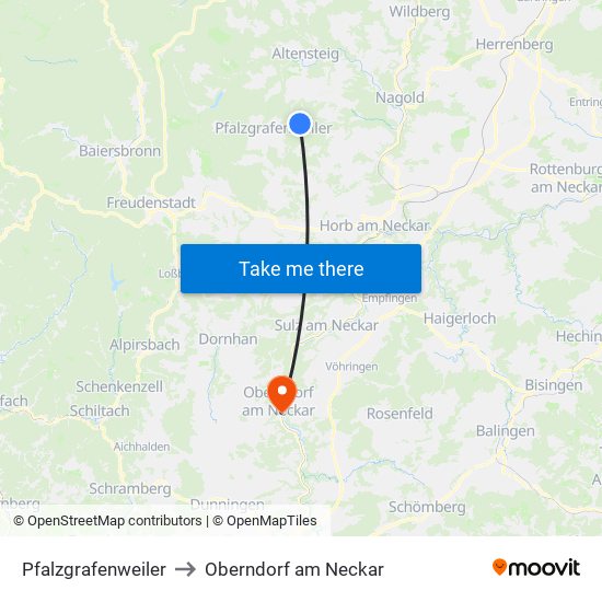 Pfalzgrafenweiler to Oberndorf am Neckar map