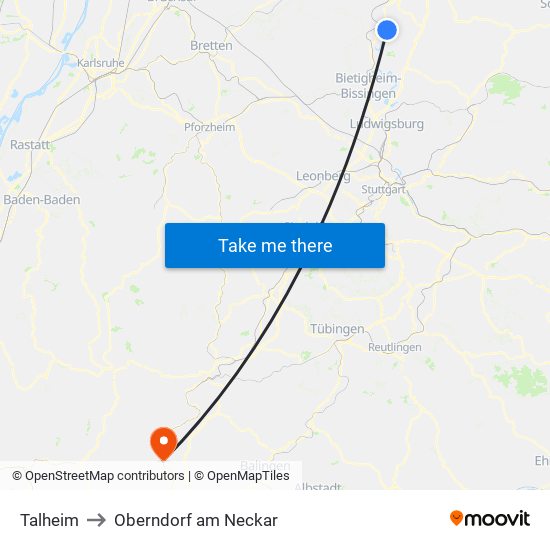 Talheim to Oberndorf am Neckar map