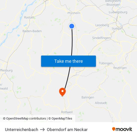 Unterreichenbach to Oberndorf am Neckar map