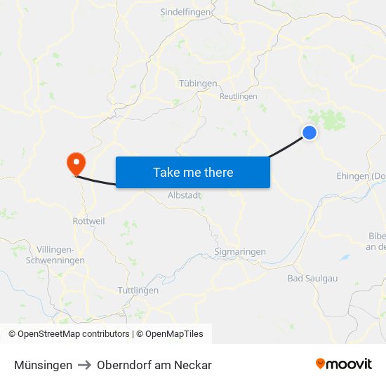 Münsingen to Oberndorf am Neckar map