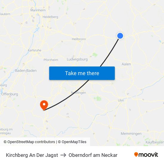 Kirchberg An Der Jagst to Oberndorf am Neckar map