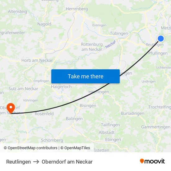 Reutlingen to Oberndorf am Neckar map