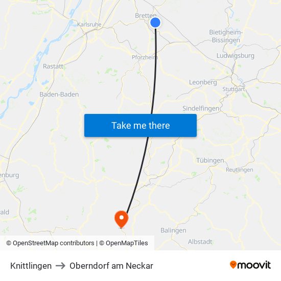 Knittlingen to Oberndorf am Neckar map