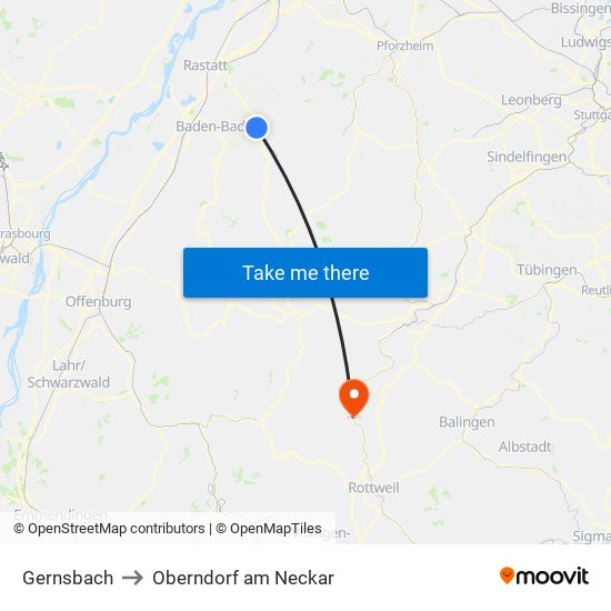 Gernsbach to Oberndorf am Neckar map