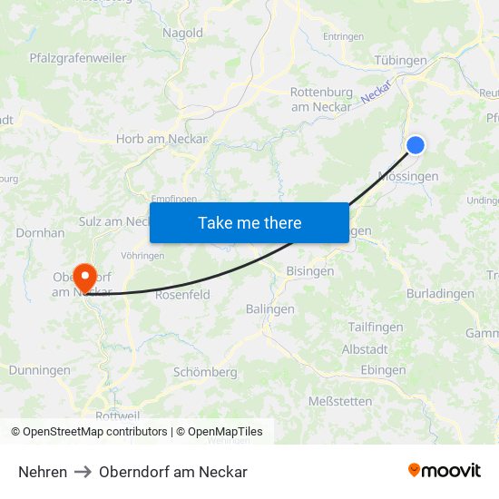 Nehren to Oberndorf am Neckar map