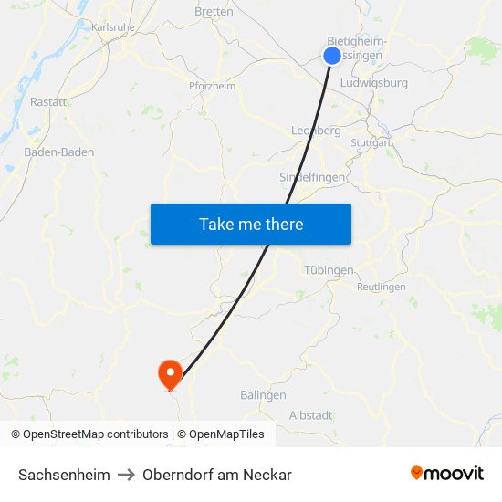 Sachsenheim to Oberndorf am Neckar map