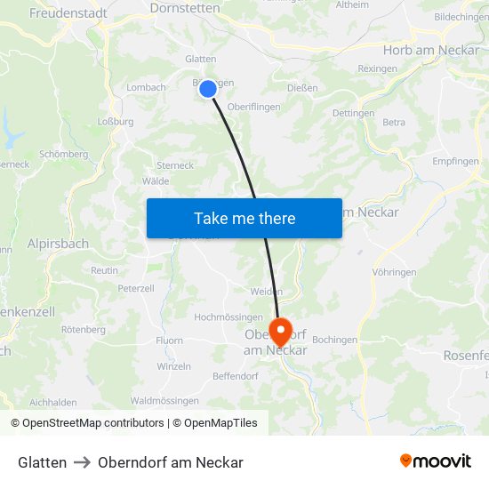 Glatten to Oberndorf am Neckar map