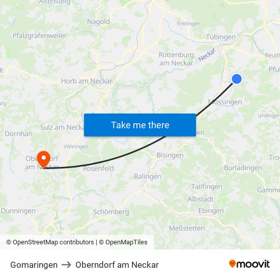 Gomaringen to Oberndorf am Neckar map