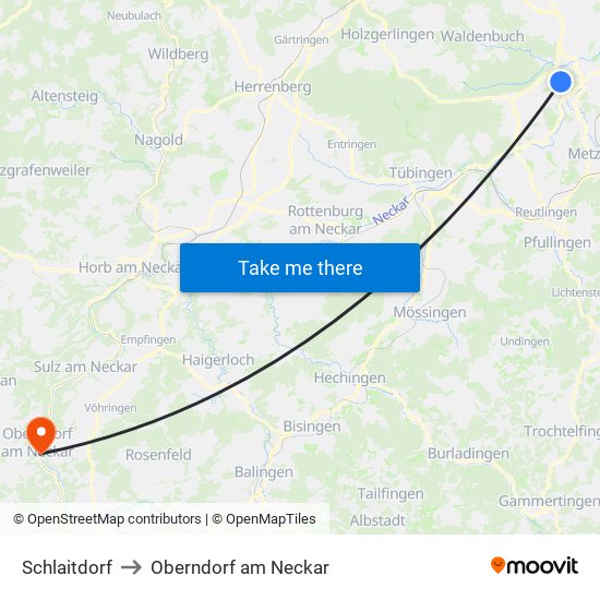 Schlaitdorf to Oberndorf am Neckar map