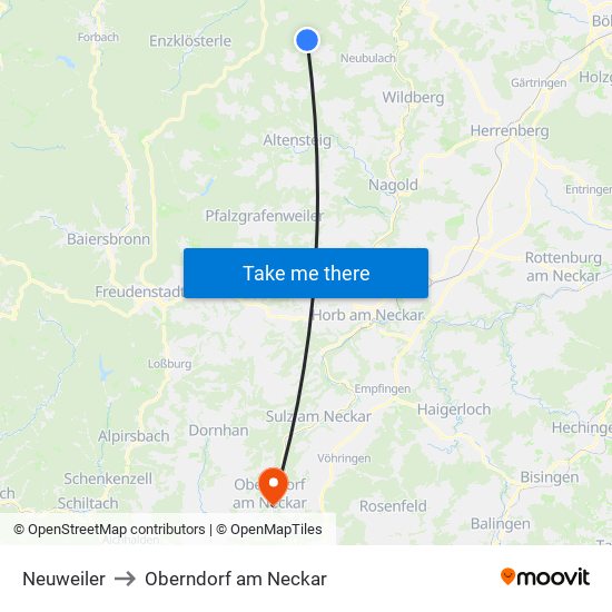 Neuweiler to Oberndorf am Neckar map