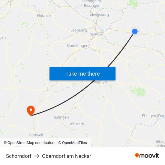 Schorndorf to Oberndorf am Neckar map