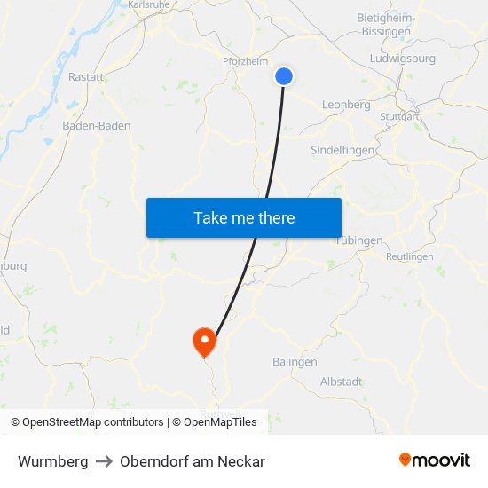 Wurmberg to Oberndorf am Neckar map