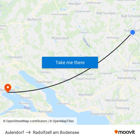 Aulendorf to Radolfzell am Bodensee map