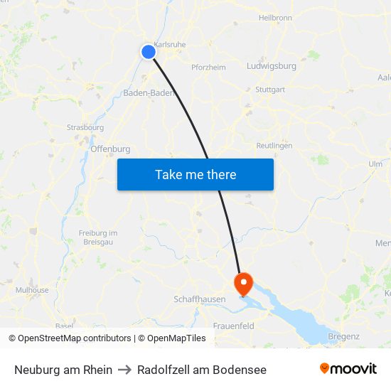 Neuburg am Rhein to Radolfzell am Bodensee map