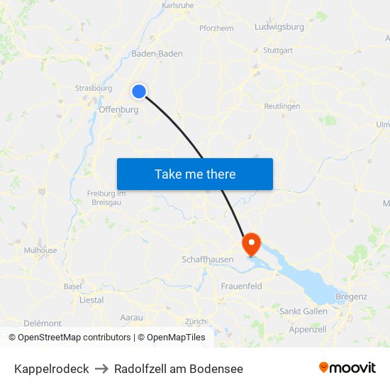 Kappelrodeck to Radolfzell am Bodensee map