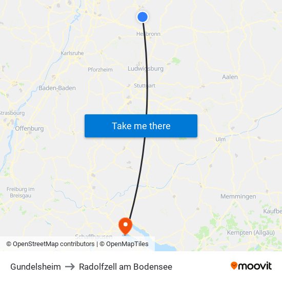 Gundelsheim to Radolfzell am Bodensee map