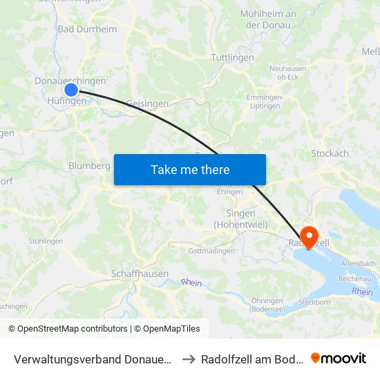 Verwaltungsverband Donaueschingen to Radolfzell am Bodensee map