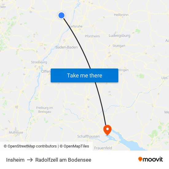 Insheim to Radolfzell am Bodensee map