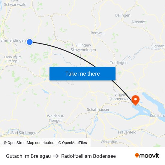 Gutach Im Breisgau to Radolfzell am Bodensee map