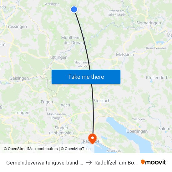 Gemeindeverwaltungsverband Meßstetten to Radolfzell am Bodensee map