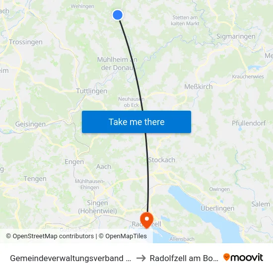 Gemeindeverwaltungsverband Meßstetten to Radolfzell am Bodensee map