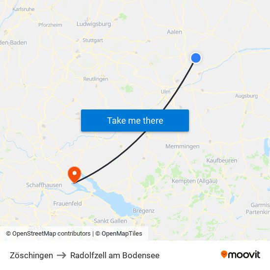 Zöschingen to Radolfzell am Bodensee map