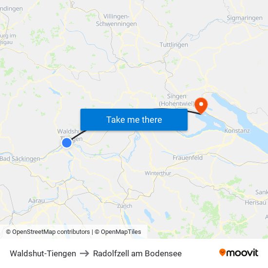 Waldshut-Tiengen to Radolfzell am Bodensee map