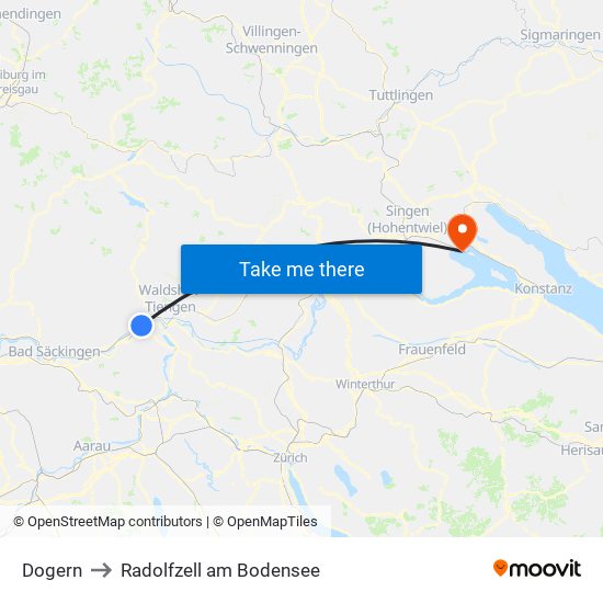 Dogern to Radolfzell am Bodensee map