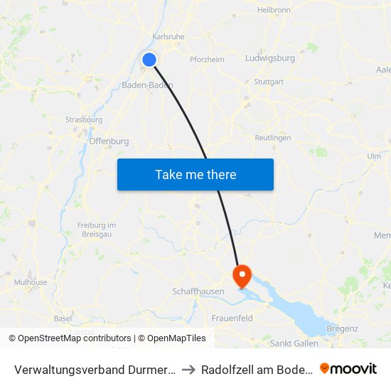 Verwaltungsverband Durmersheim to Radolfzell am Bodensee map