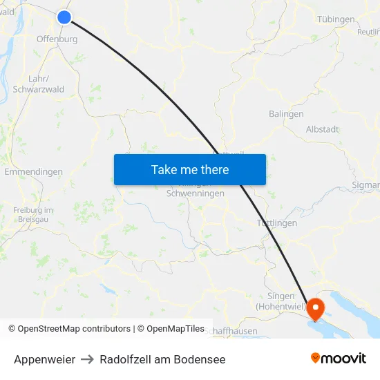 Appenweier to Radolfzell am Bodensee map