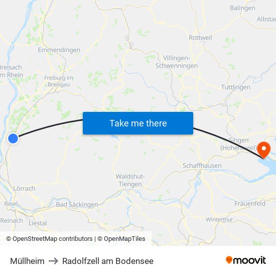 Müllheim to Radolfzell am Bodensee map