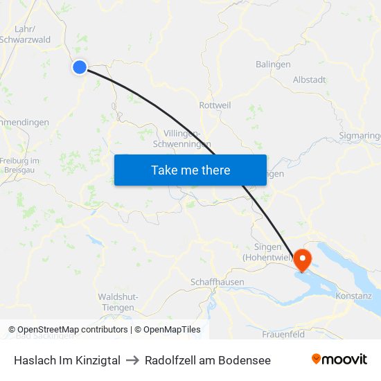 Haslach Im Kinzigtal to Radolfzell am Bodensee map