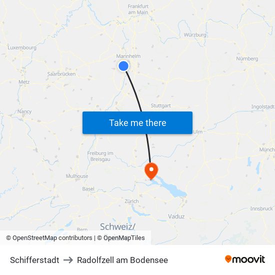 Schifferstadt to Radolfzell am Bodensee map