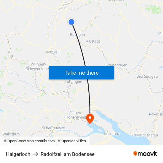 Haigerloch to Radolfzell am Bodensee map