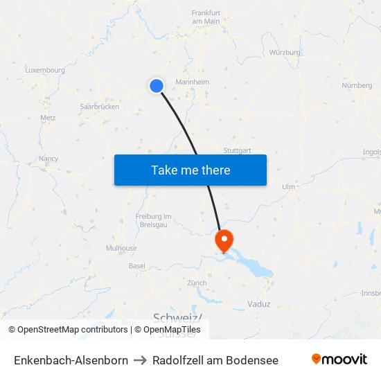 Enkenbach-Alsenborn to Radolfzell am Bodensee map