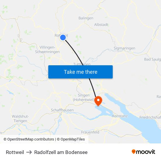 Rottweil to Radolfzell am Bodensee map